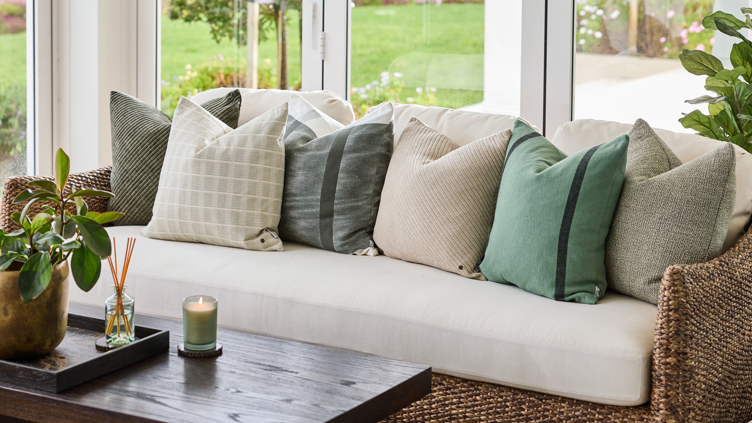 Royal Doulton green cushions styled in a living room