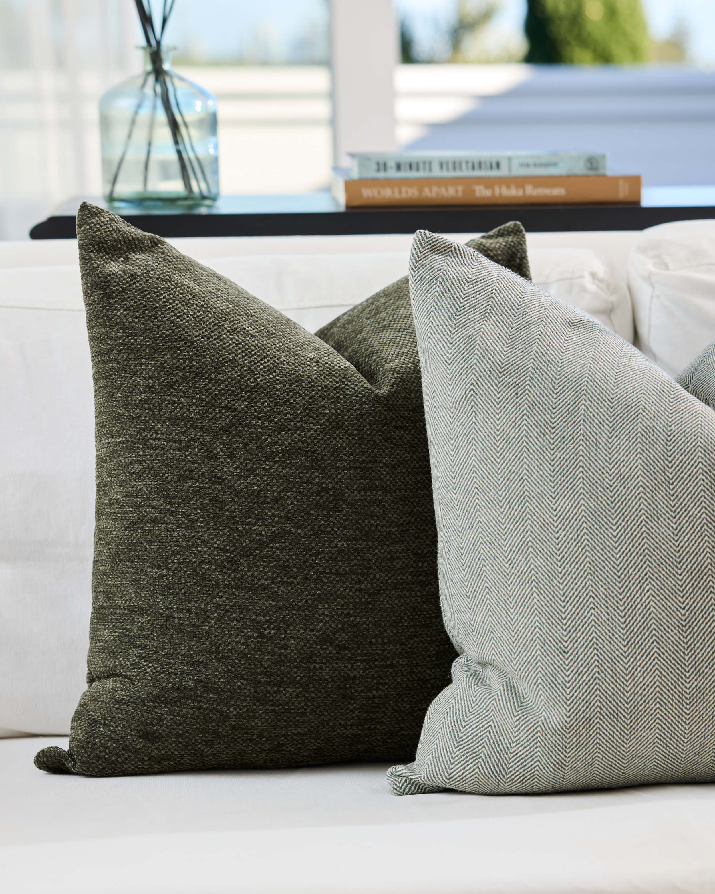 Royal Doulton green cushions styled in a living room