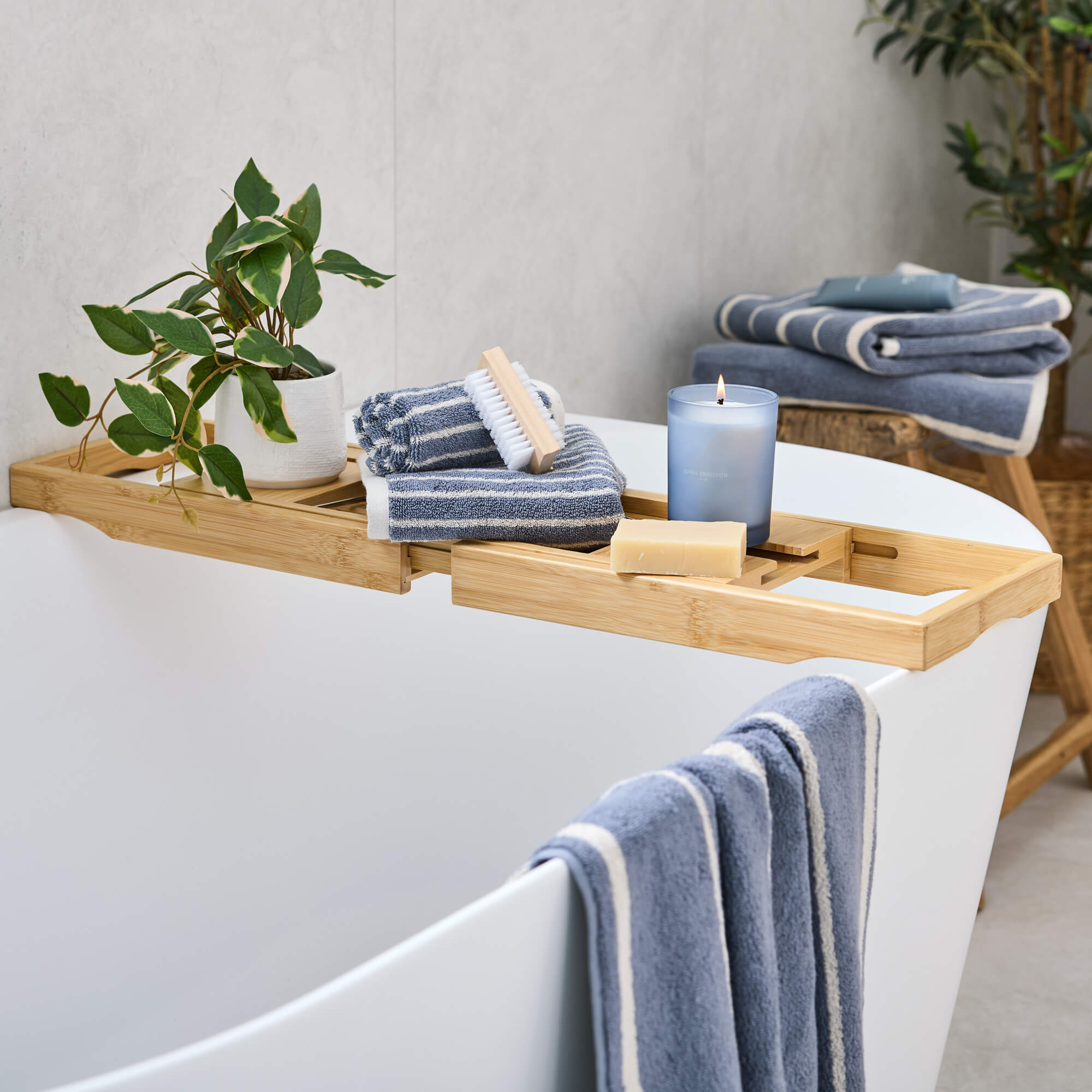 Royal Doulton Flynn towel collection in Steel styled in a bathroom