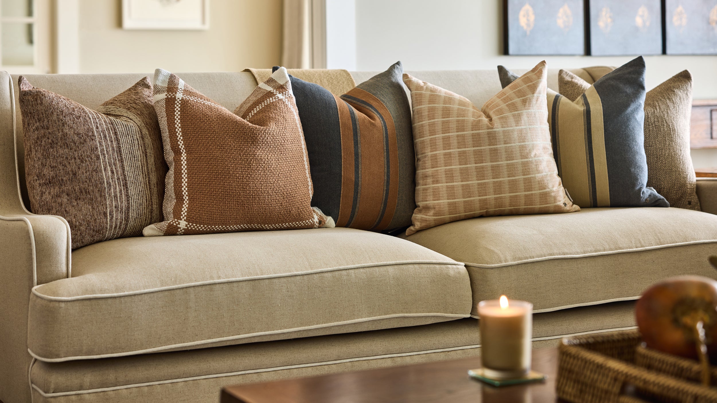 Royal Doulton natural cushions styled in a living room