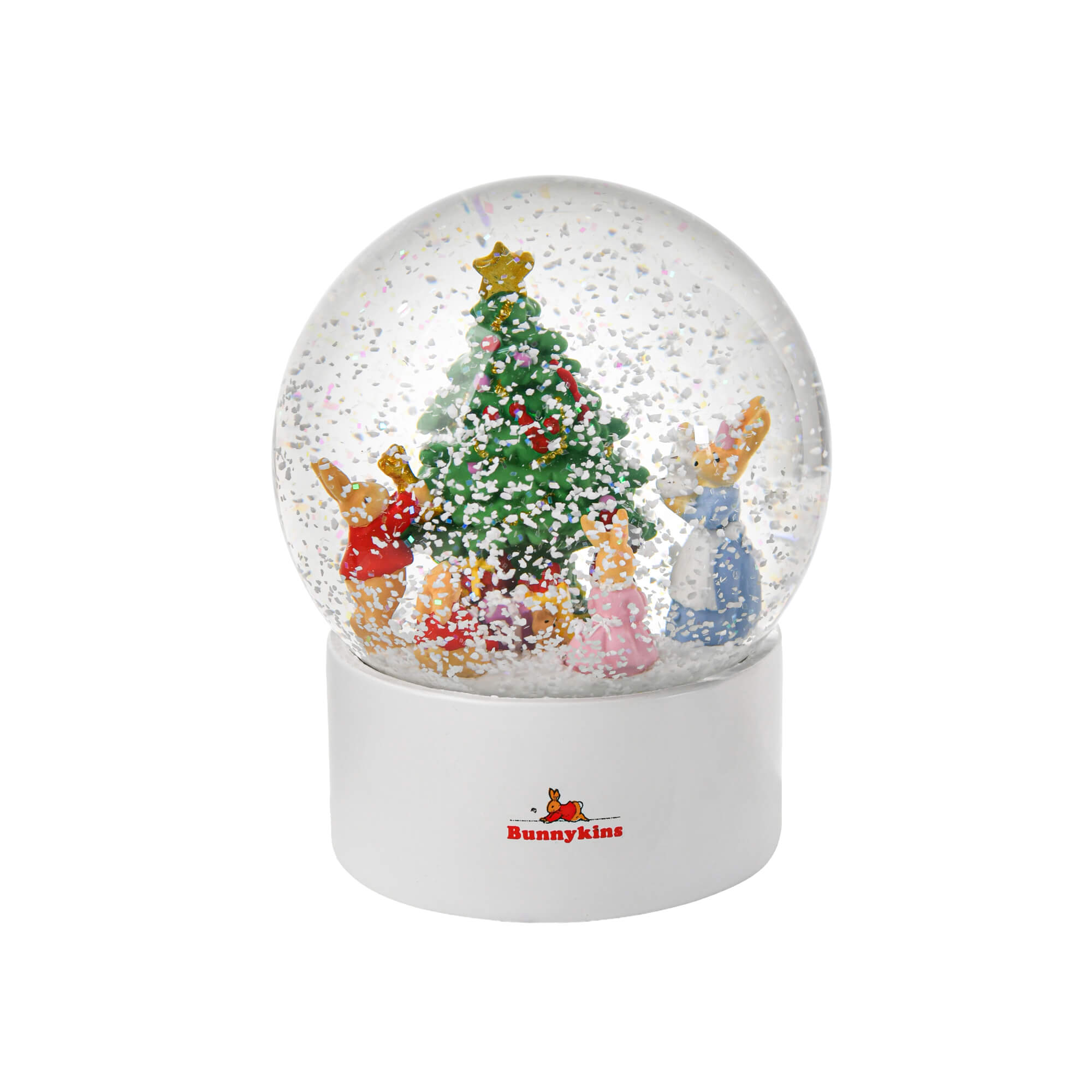 Bunnykins Christmas snow globe styled as a festive keepsake decoration