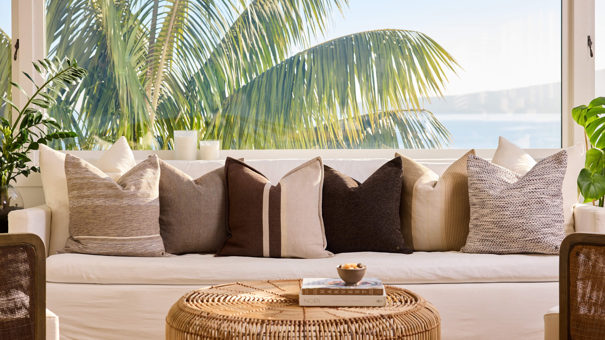 Royal Doulton brown cushions styled in a living room