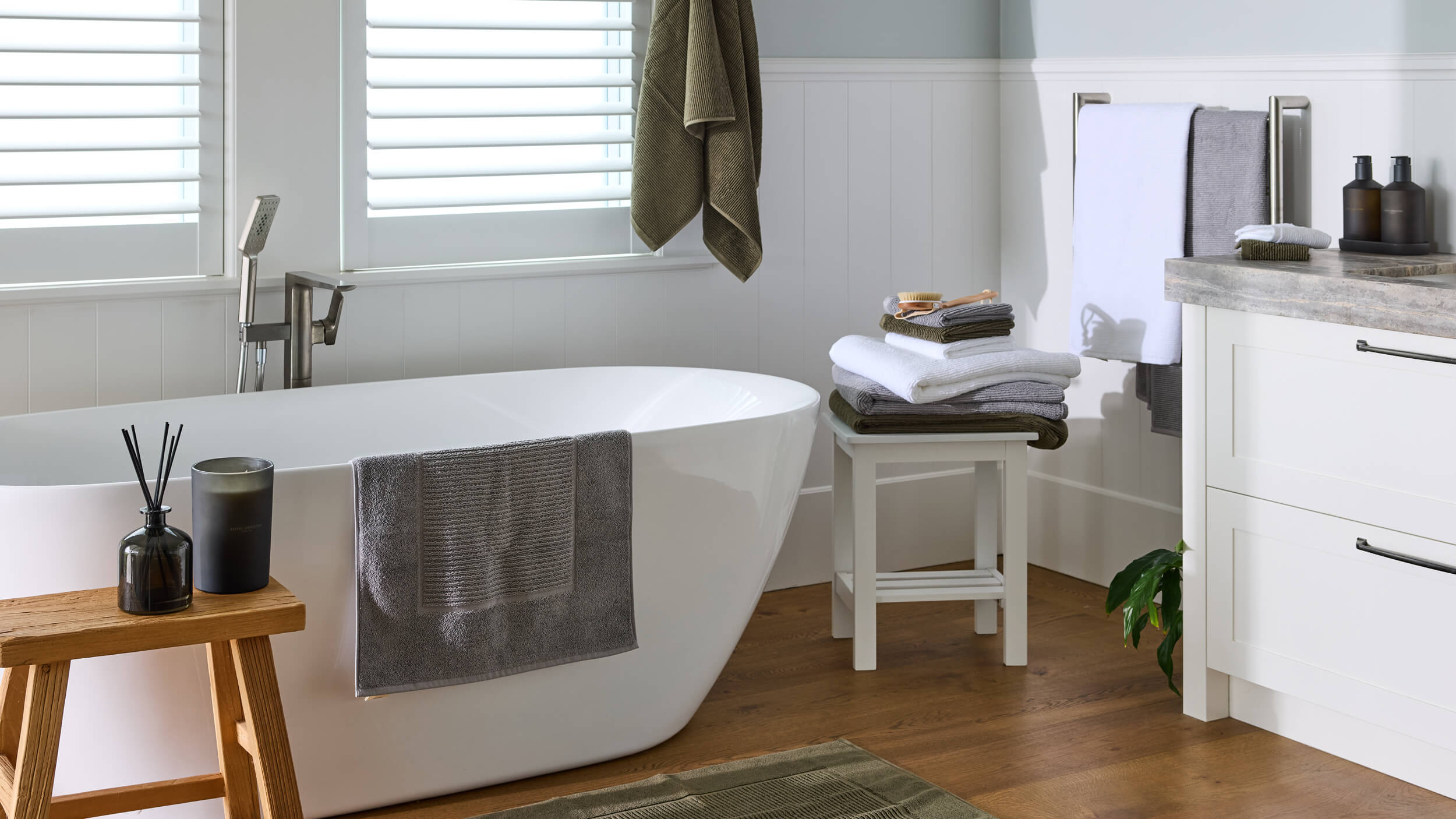 Royal Doulton Eden towel collection styled in a bathroom