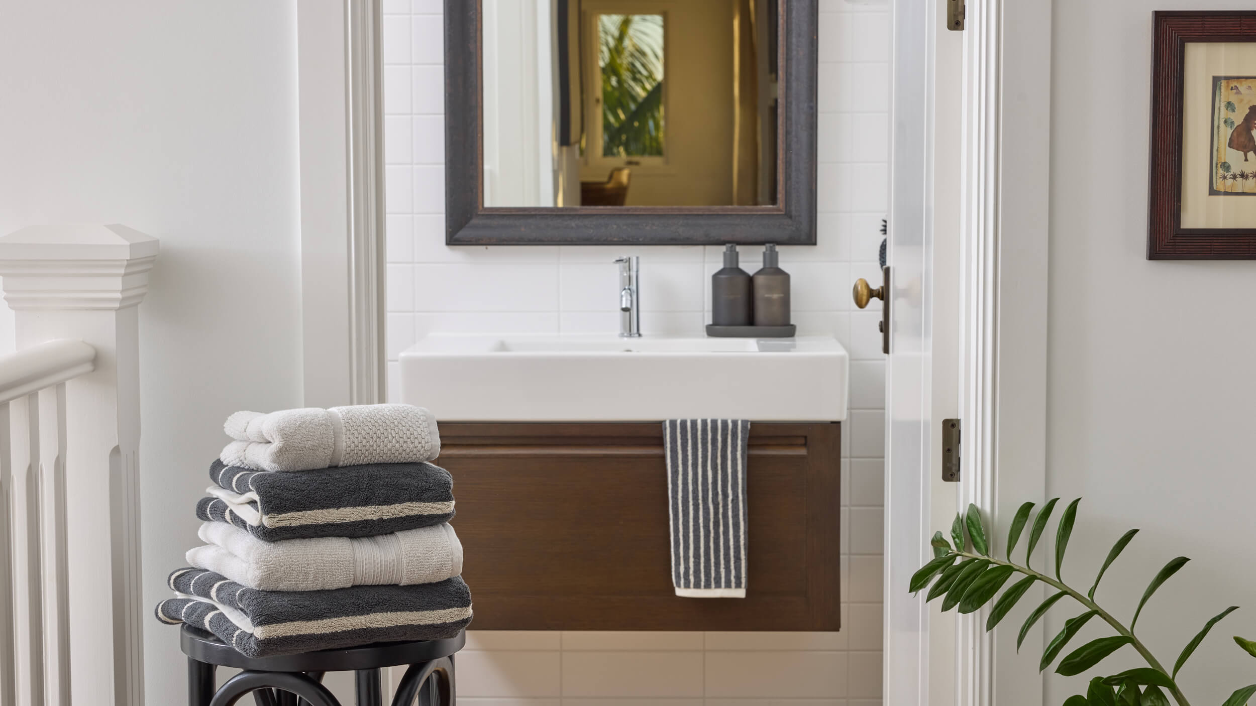 Royal Doulton Flynn towel collection in Steel styled in a bathroom