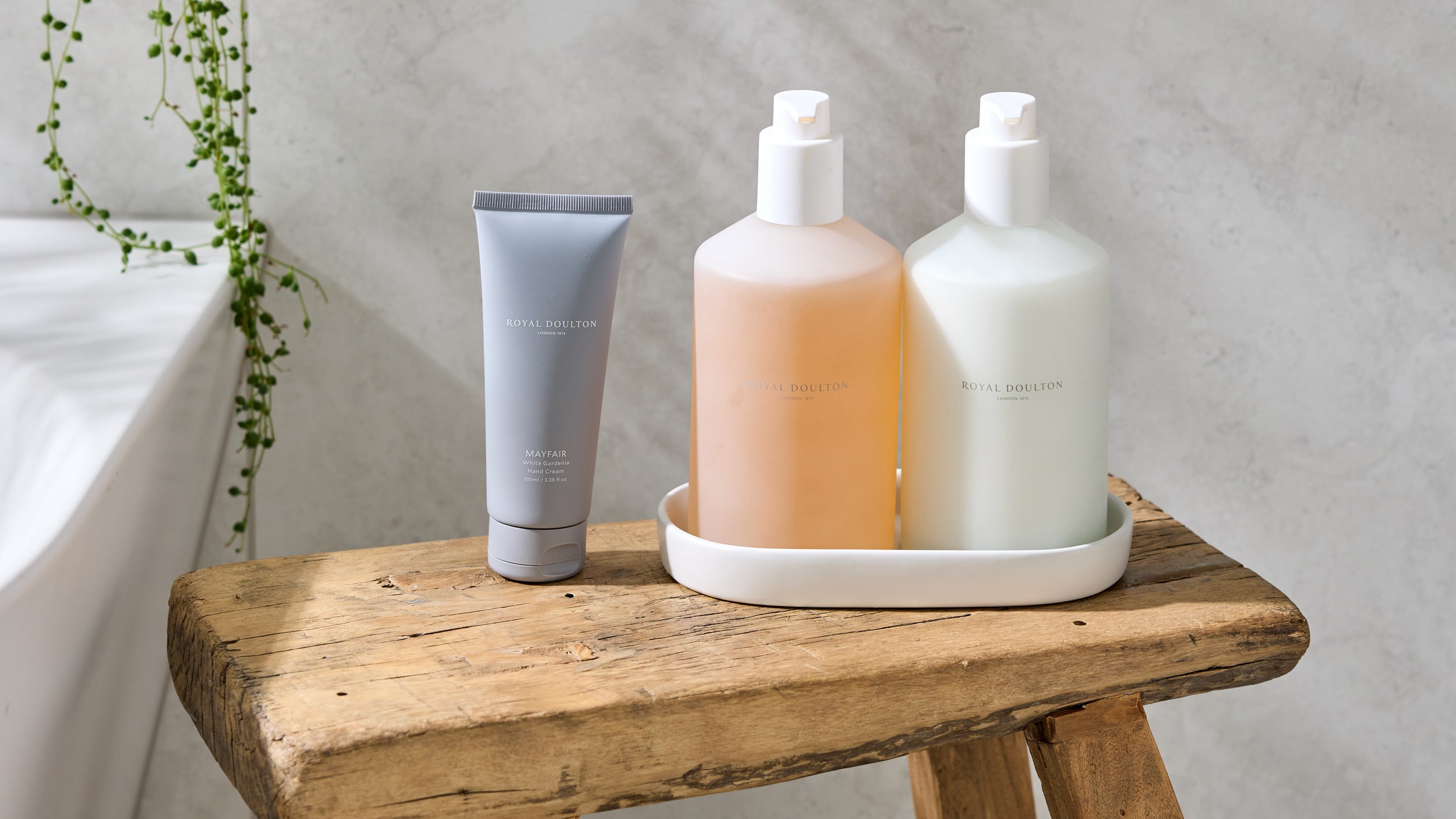 Royal Doulton Mayfair body care range styled with White Gardenia fragrance