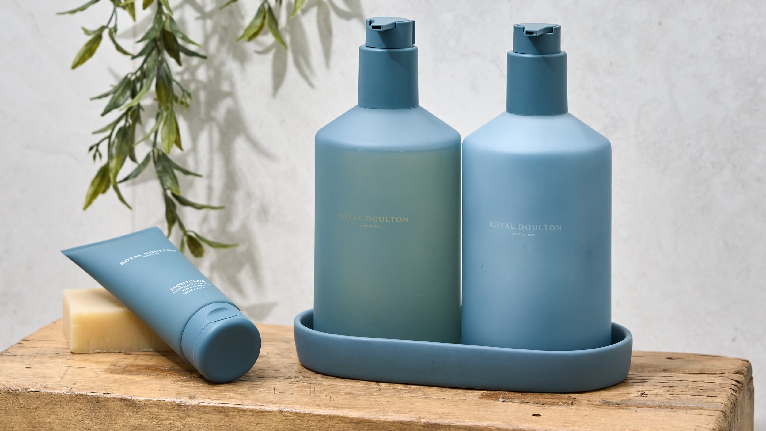 Royal Doulton Montclair body care range styled with Patchouli & Cypress fragrance