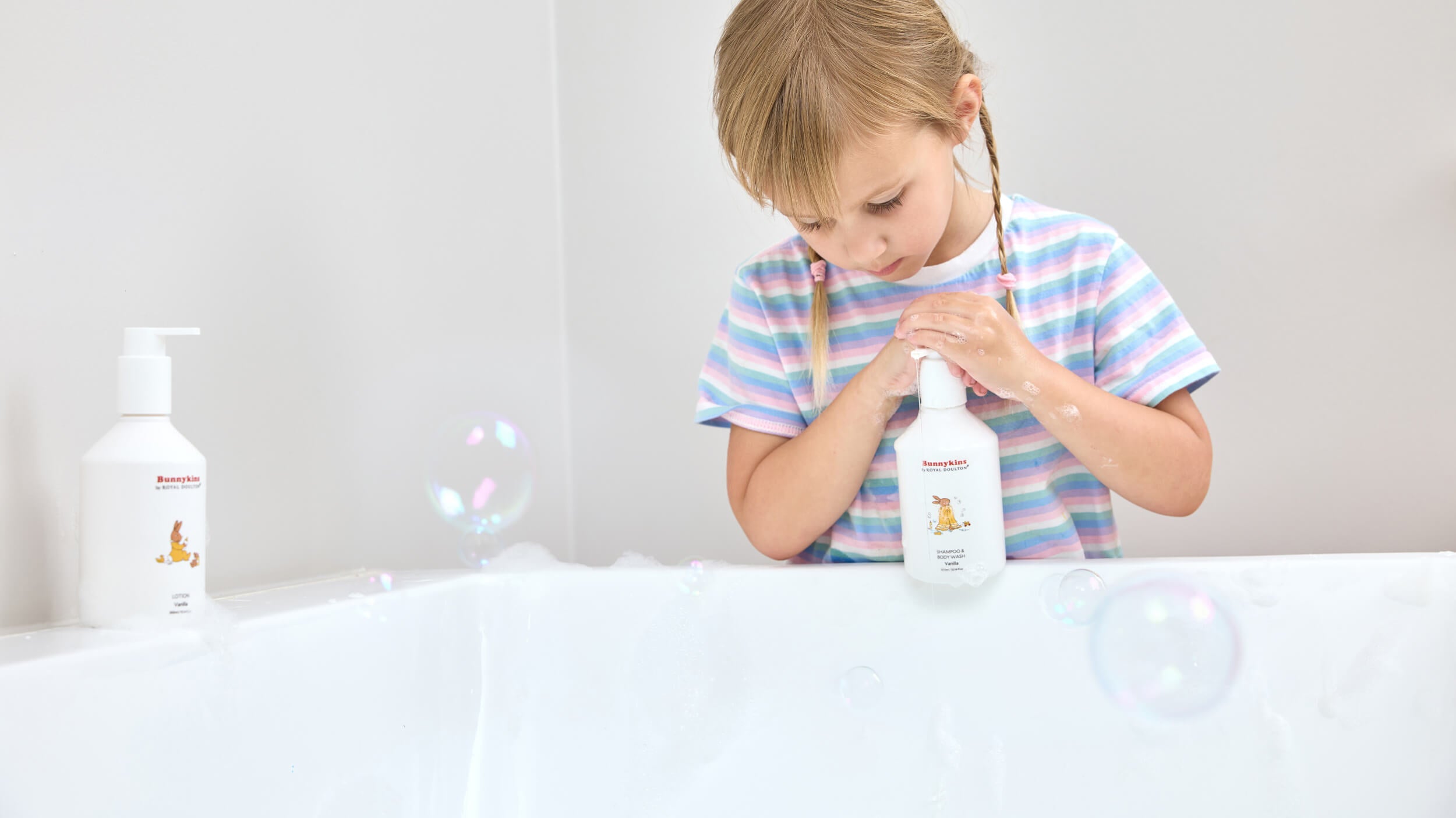 Royal Doulton Bunnykins baby body care range styled for bath time
