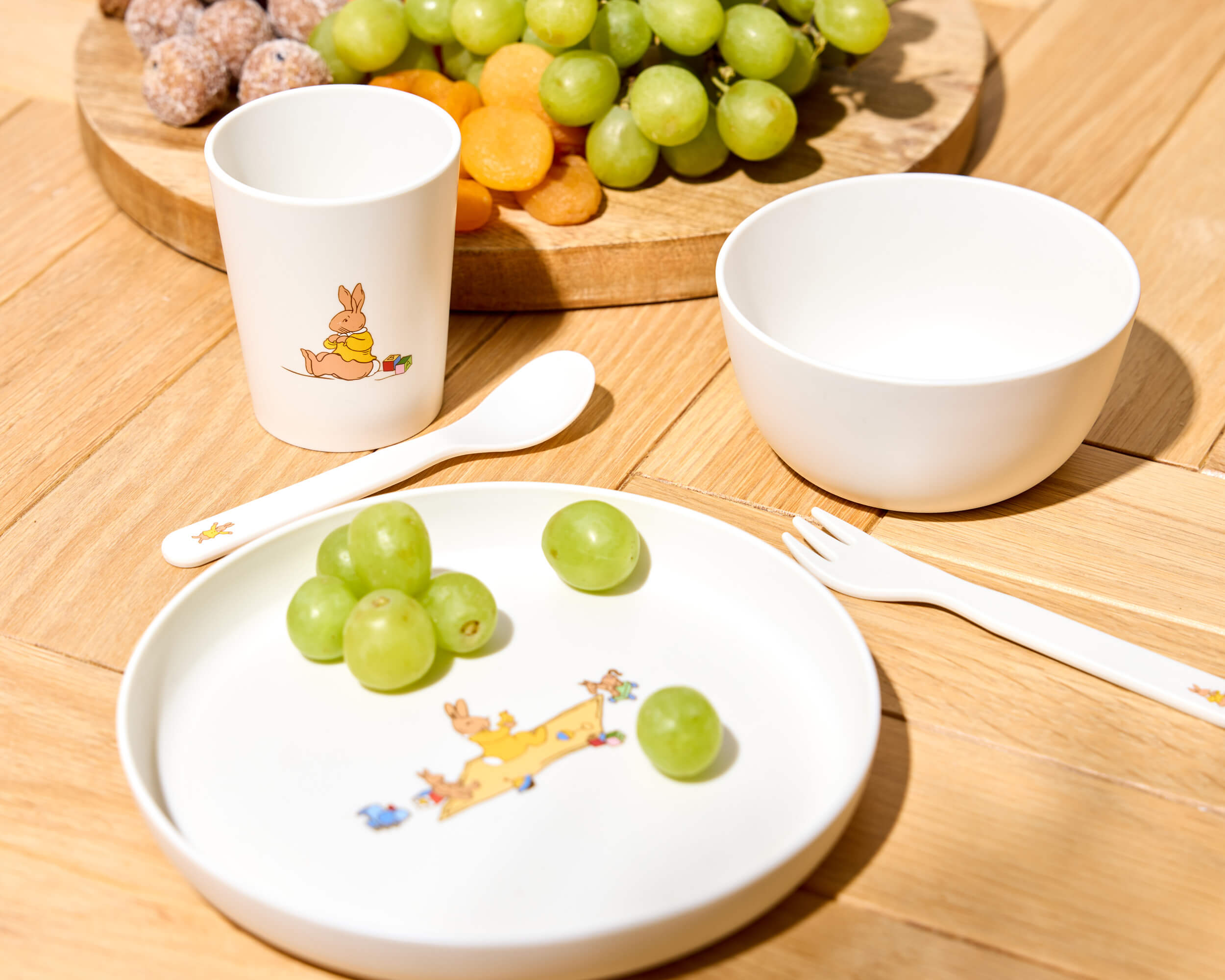 Royal Doulton Bunnykins rPET dinner set styled for kids mealtime